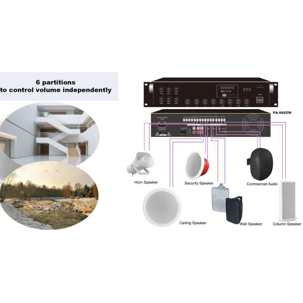 Bluetooth Mp3 FM 650W Mixing Amplifier 6 Zones For Multiple Applications with individual Volume Control