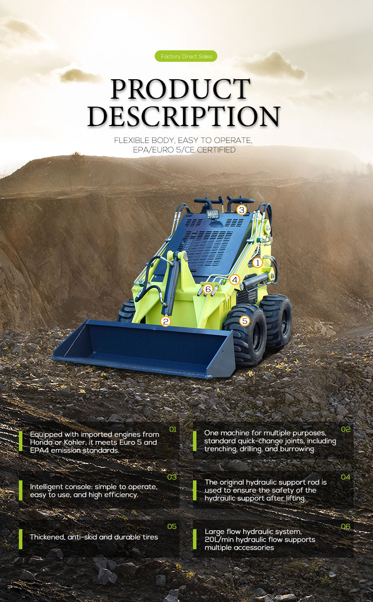 Electric Start Skid Steer Loader with 1Ton Capacity and Heavy Duty Crawler Design