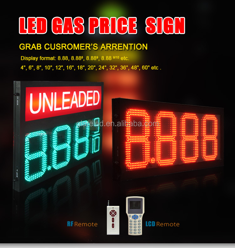 Petrol Station Led Gas Display Sign With 6-72inch Panel Size And 150W Resolution