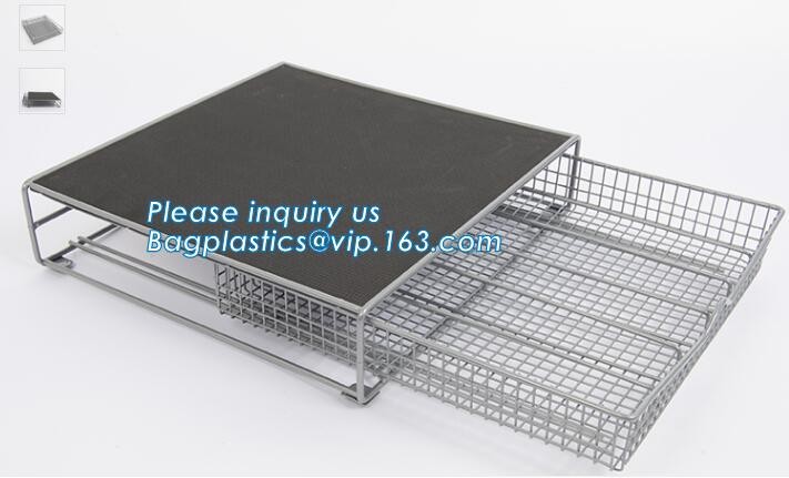 metal wire storage basket with tray in whole sale lowest MOQ sale even just buy 1 set, Kitchen storage Rose gold wire me
