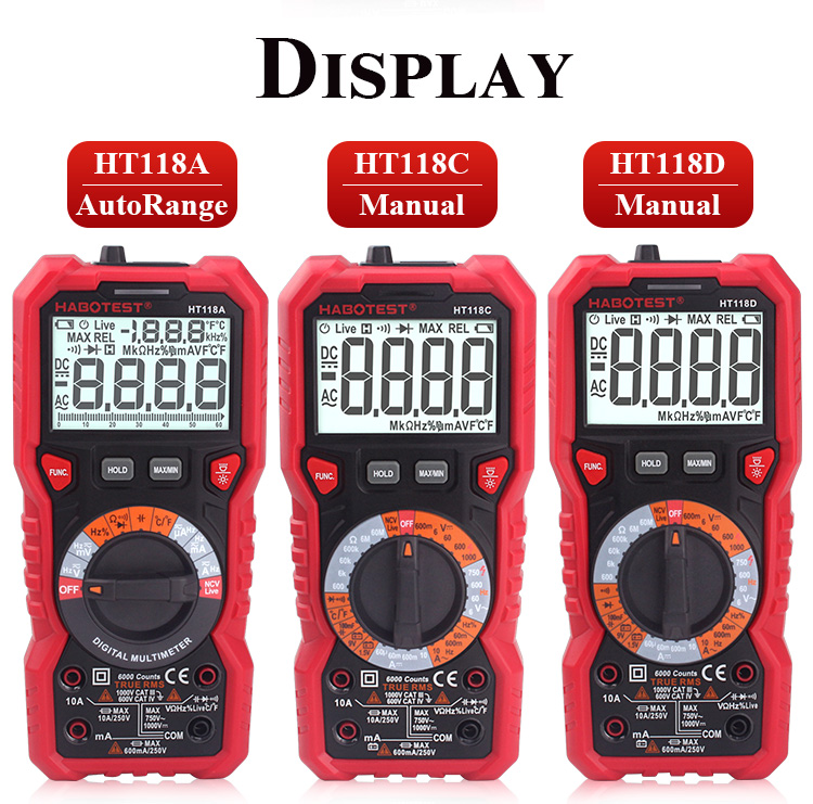 Habotest HT118A 6000 Counts True RMS LCD Smart Multimeter Tester Professional Meter for Capacitance test