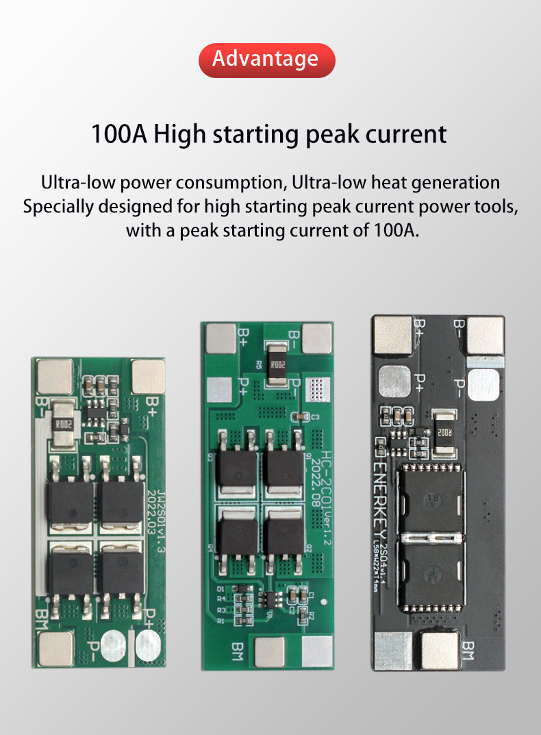 Enerkey 2S 30A BMS 7.4V Lithium Battery Protection Board with High Current 8.4V Output