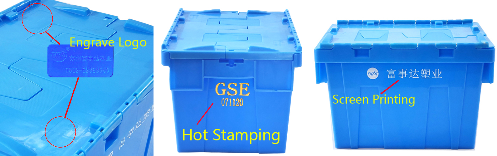 Heavy Duty Stackable Nesting HDPE Plastic Crates With Attached Lid Totes 67 ltr