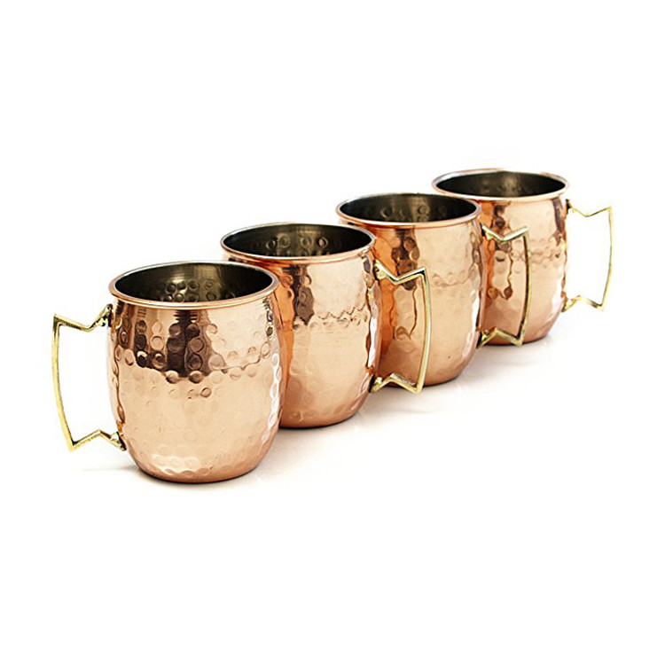 16oz Moscow Mule Mugs Bar Tool Set Hammered Copper Mugs With Stainless Steel Lining