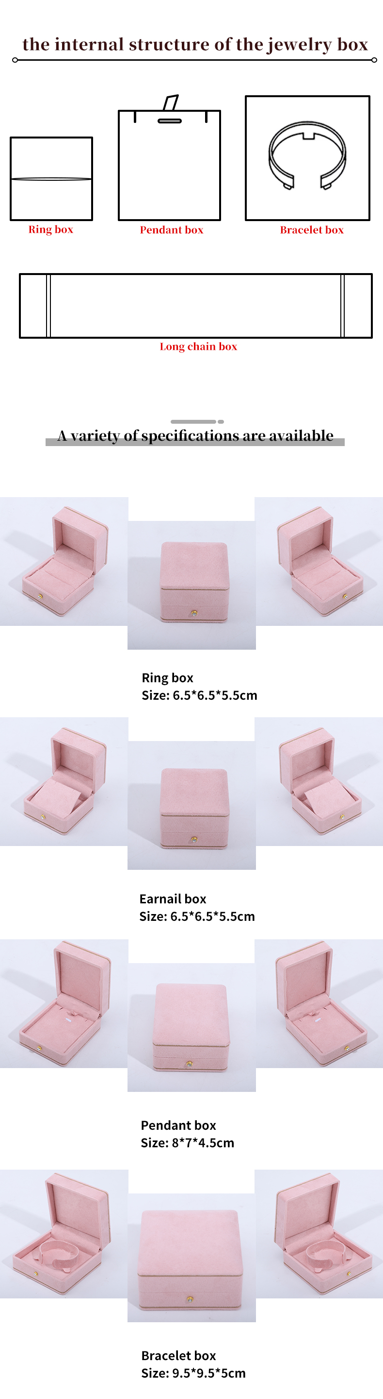 Rectangle Pink Jewelry Box for Custom Logo Packaging of Bracelets Necklaces and Rings