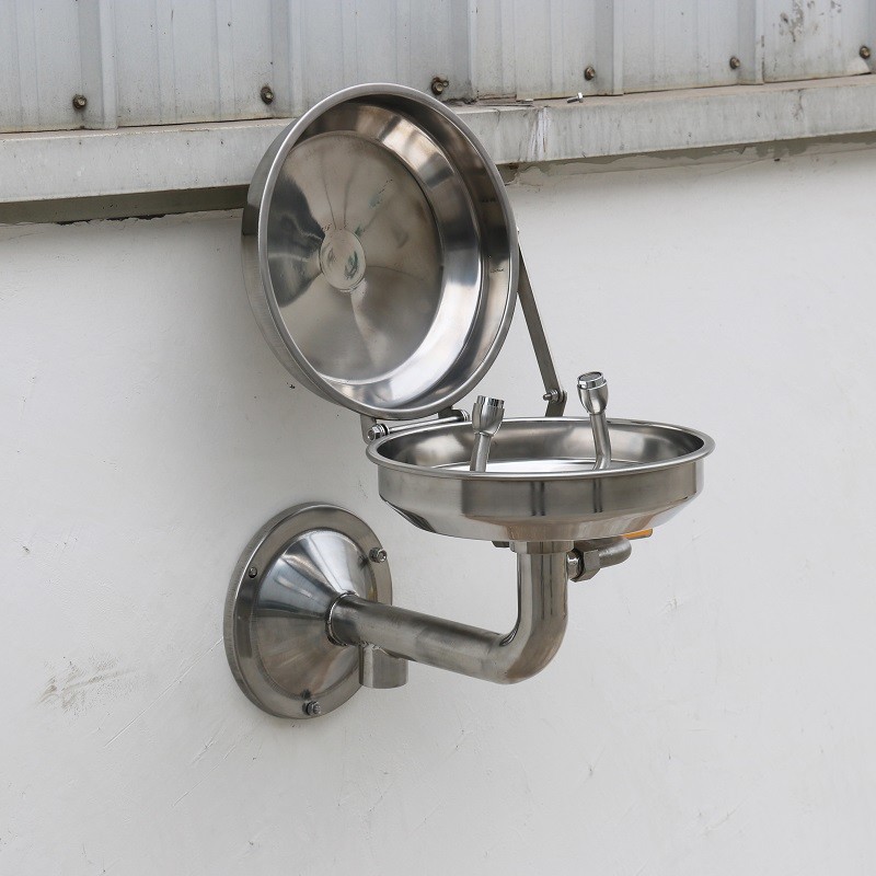 Wall-mounted type stainless steel cover eye washer, eye wash station, auto open eye wash station with round bracket