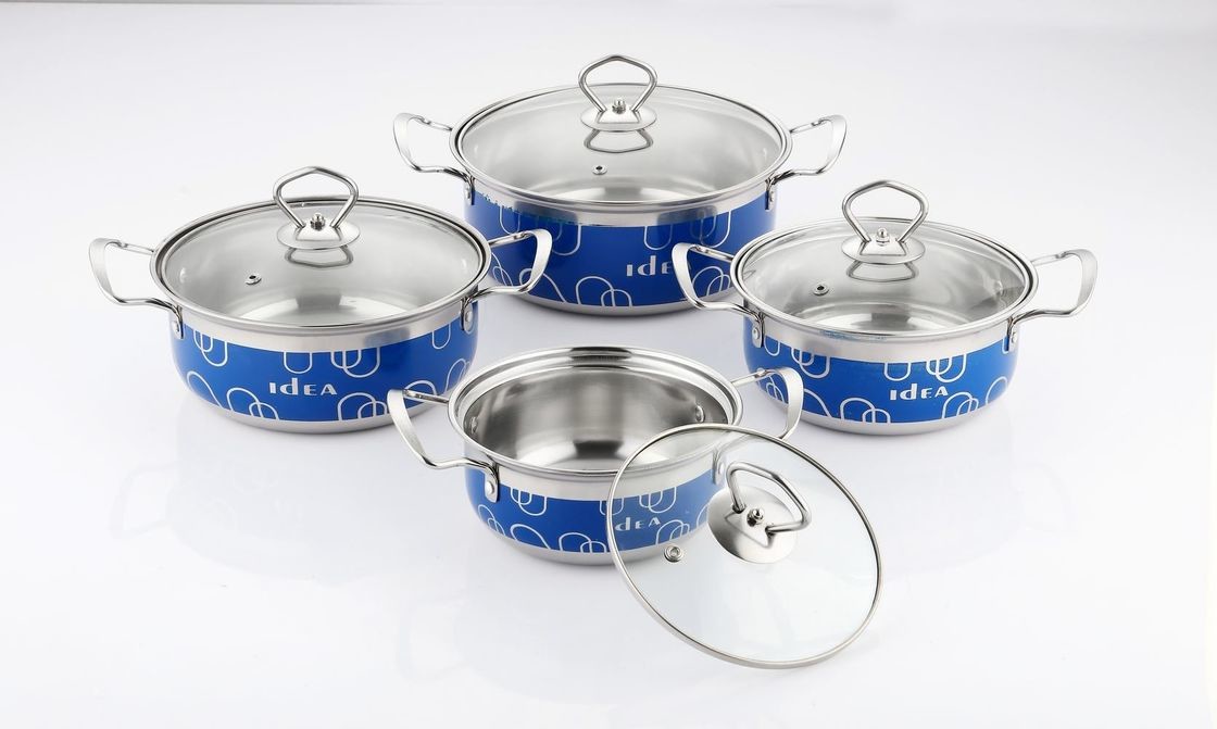 16cm 18cm 20cm 22cm Stainless Steel Cooking Pot Non - Stick Durable And Easy Cleaning & blue red color wtih glass cove