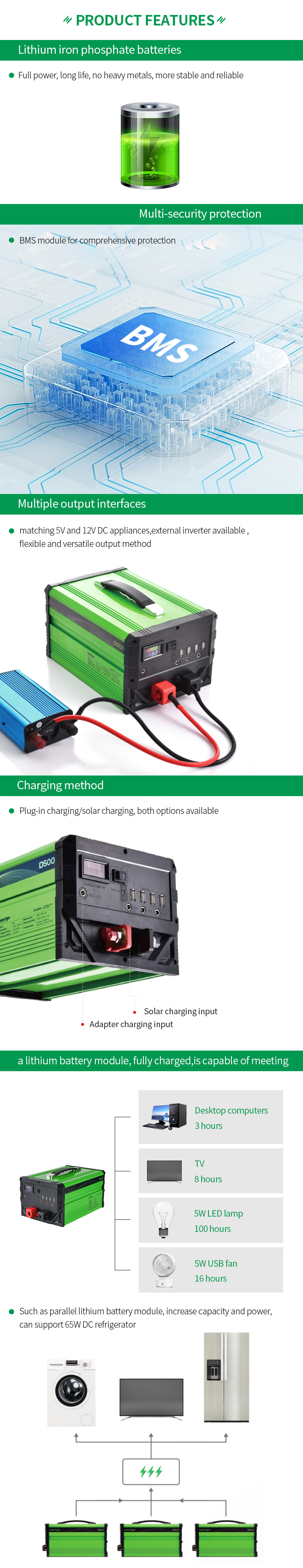 1000W 2600Wh Camping Emergency Home Portable Solar Power Station