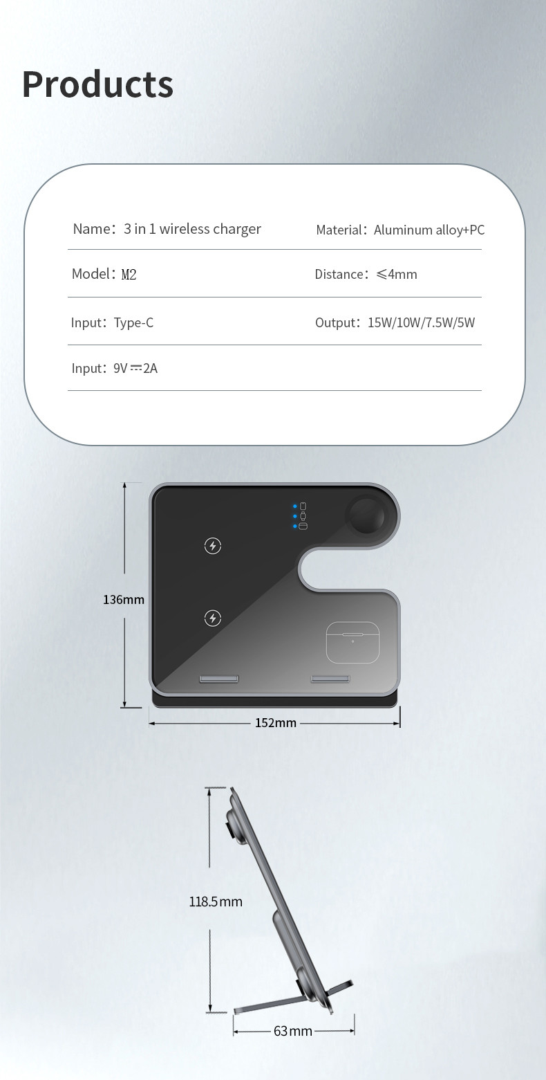 Aluminum Alloy Wireless Charging Pad for IPhone Samsung Overcharge Protection 15W Output