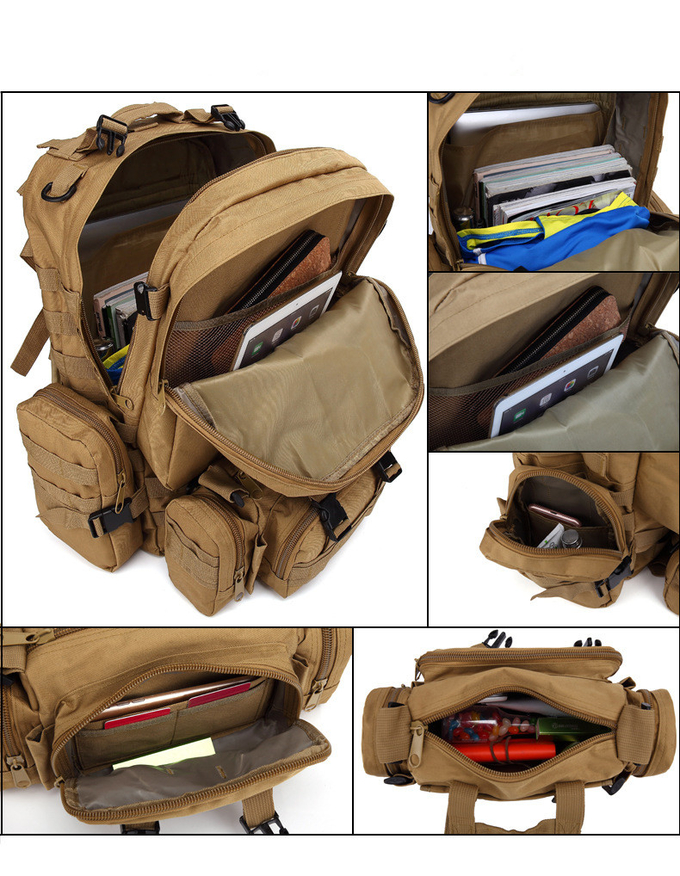 600D Oxford Tan Military Tactical Backpack 55L Molle System