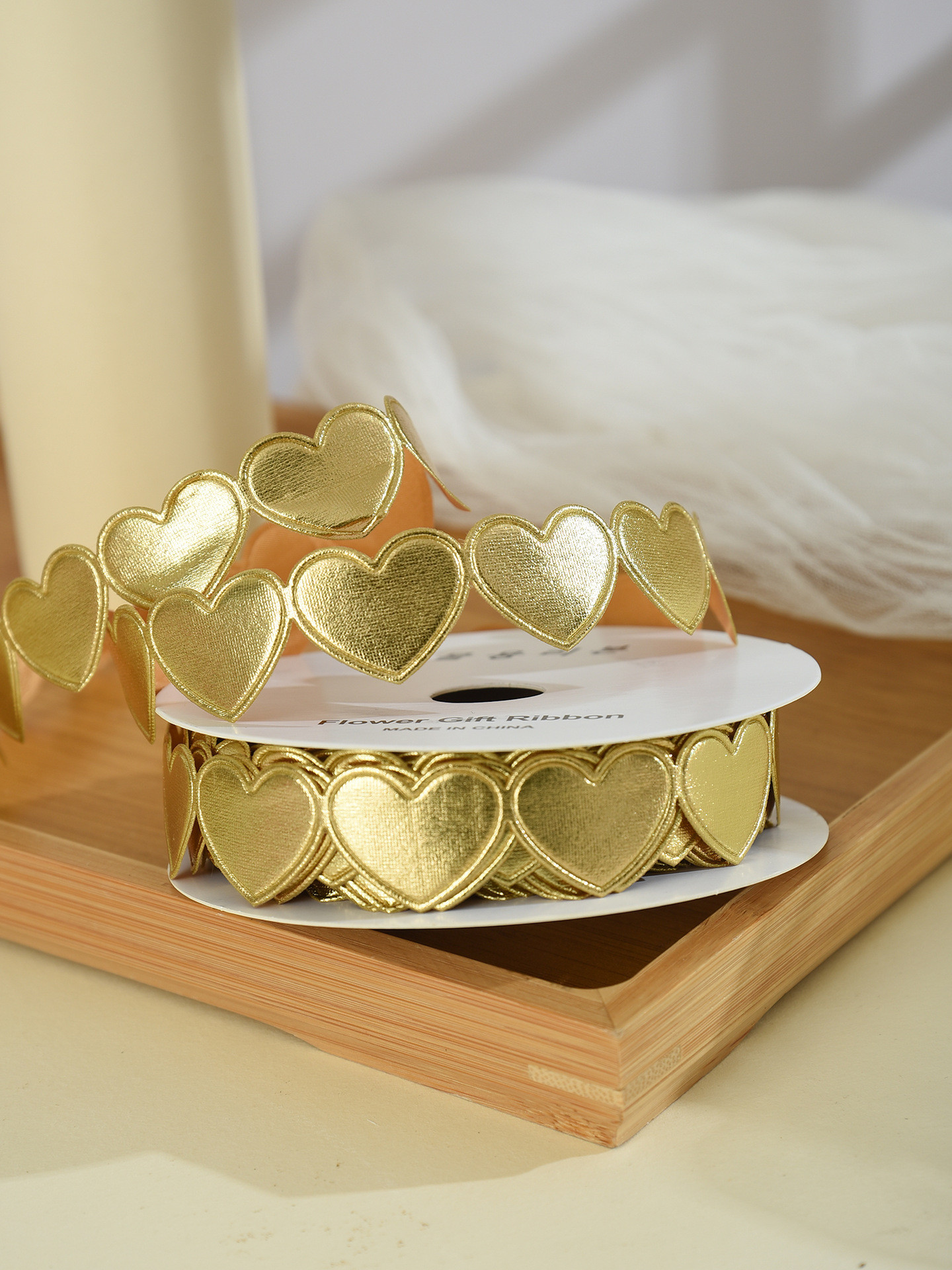 1.5cm*9m 2.5cm*9m Heart Shape Valentine's Day Polyester Gift Ribbon For Luxury Gift Packaging
