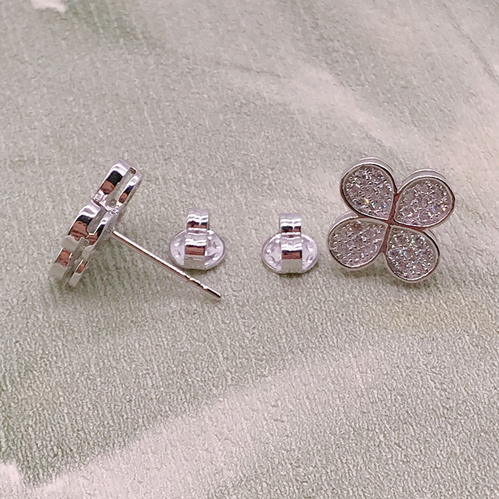 New Arrival Cute Brass Jewelry Earring Party Gift Fashion Crystal Four Leaf Clover Stud Earrings For Women