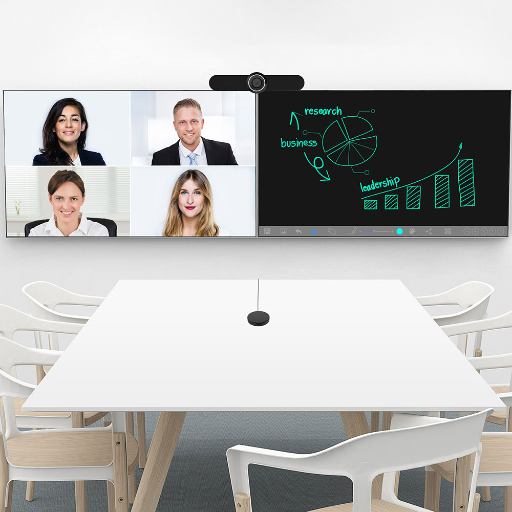 all in one video conference system build in miarophone array and speskerphone,4K ePTZ camera for home office and business