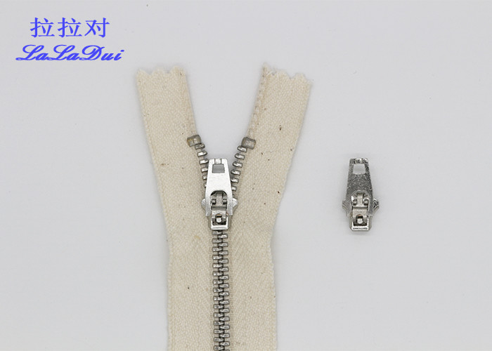 Brass Teeth Metal Open Ended Zips , Close End Heavy Duty Zipper Replacement
