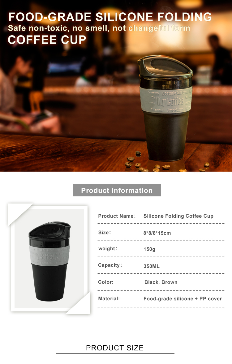 Portable 12oz BPA Free Silicone Collapsible Travel Cup