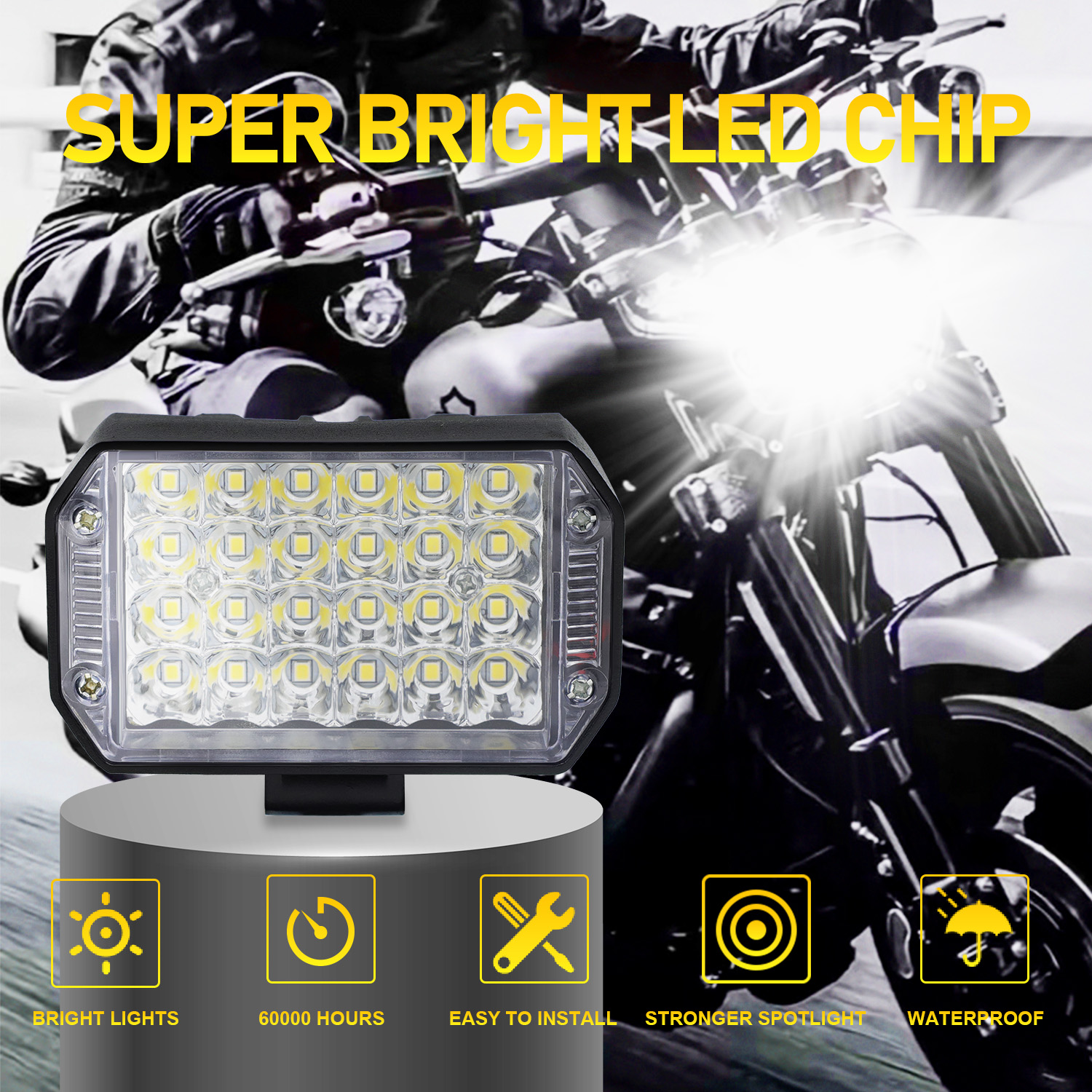 Aluminum Casing 24 Beams White Yellow Flash Motorcycle Spotlight