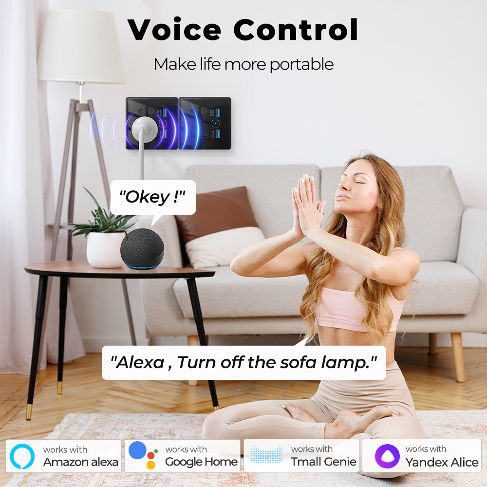 Tuya Wifi Wall Smart Socket Tempered Glass Fast Charger 3.0 USB Smart Home Automation Google Home Alexa Universal US EU UK Plug