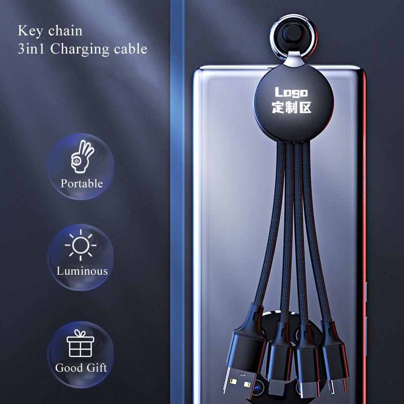 OD 3.5mm 3 In 1 Universal Usb Charging Cable Multi Pin Keychain Design