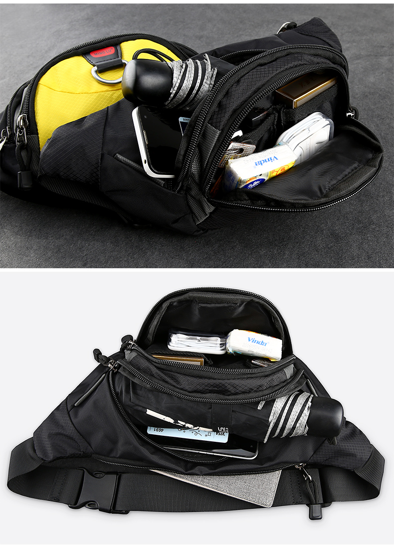 Zipper Closure Waterproof Waist Pouch Nylon Women Fanny Pack 13cm High