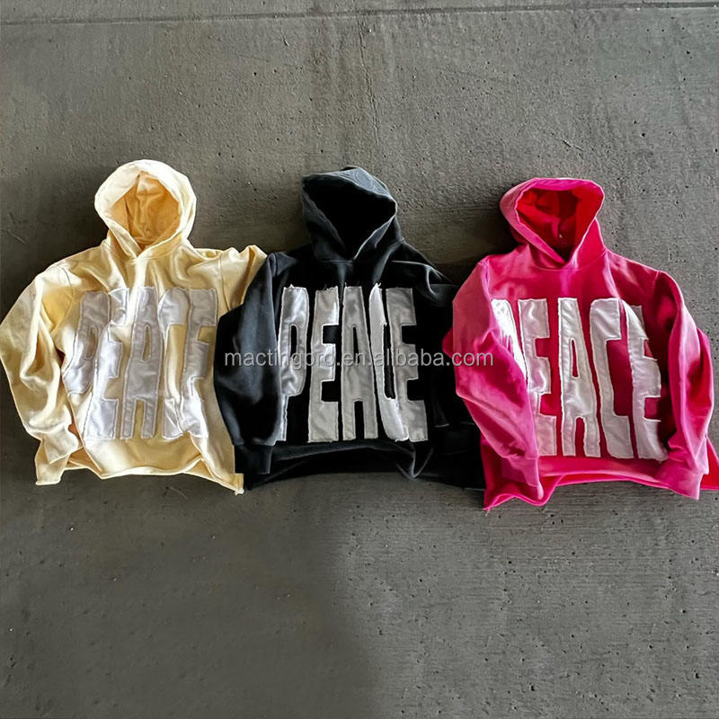 Mens Acid Wash Oversized Hoodie Sweatshirt Embroidered Patch Work Distressed Hooded Pullover Hoodie For Men