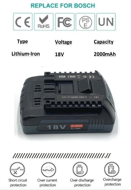18V 2Ah Power Tools Battery Li Ion Battery Replacement Bosch Drill Battery Pack