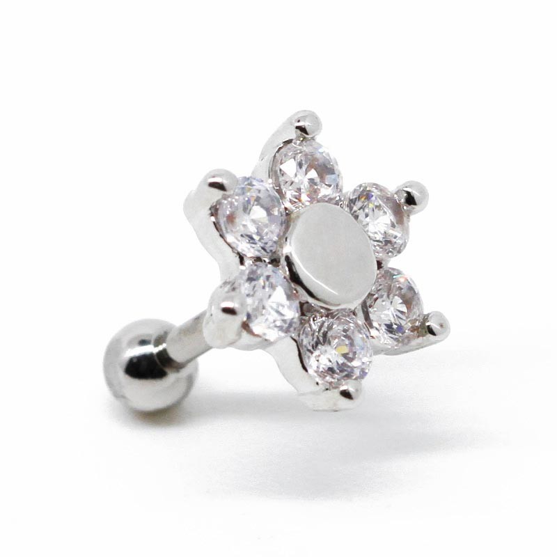 Silver Flower Cartilage Earring 316 Stainless Steel Ear Stud 16G 8mm