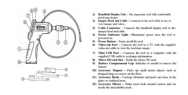 Autel Maxivideo MV208 Digital Videoscope with 5.5mm Diameter Imager Head Inspection Camera