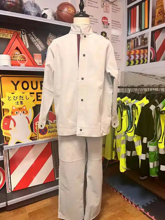 Real Cow Leather Mens Heat Proof Electric Welding Workwear Workshop Uniforms Electrician Coveralls Coat Pants Protective