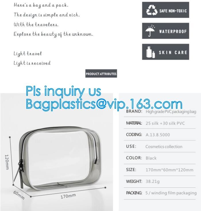 Bulk ladies travel pvc clear promotion make up bag, Toilet Towel Packaging Custom Clear Plastic PVC Travel Cosmetic Bag