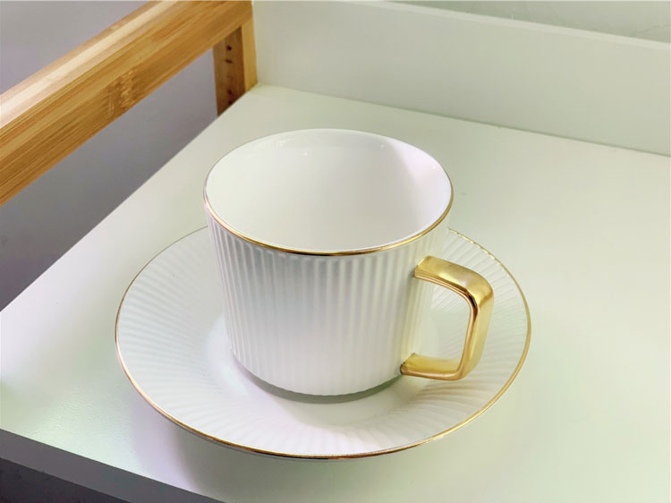European Style Striped Ceramic Coffee Cup Afternoon Tea Set With Spoon And Saucer ceramic coffee tea cups saucers set