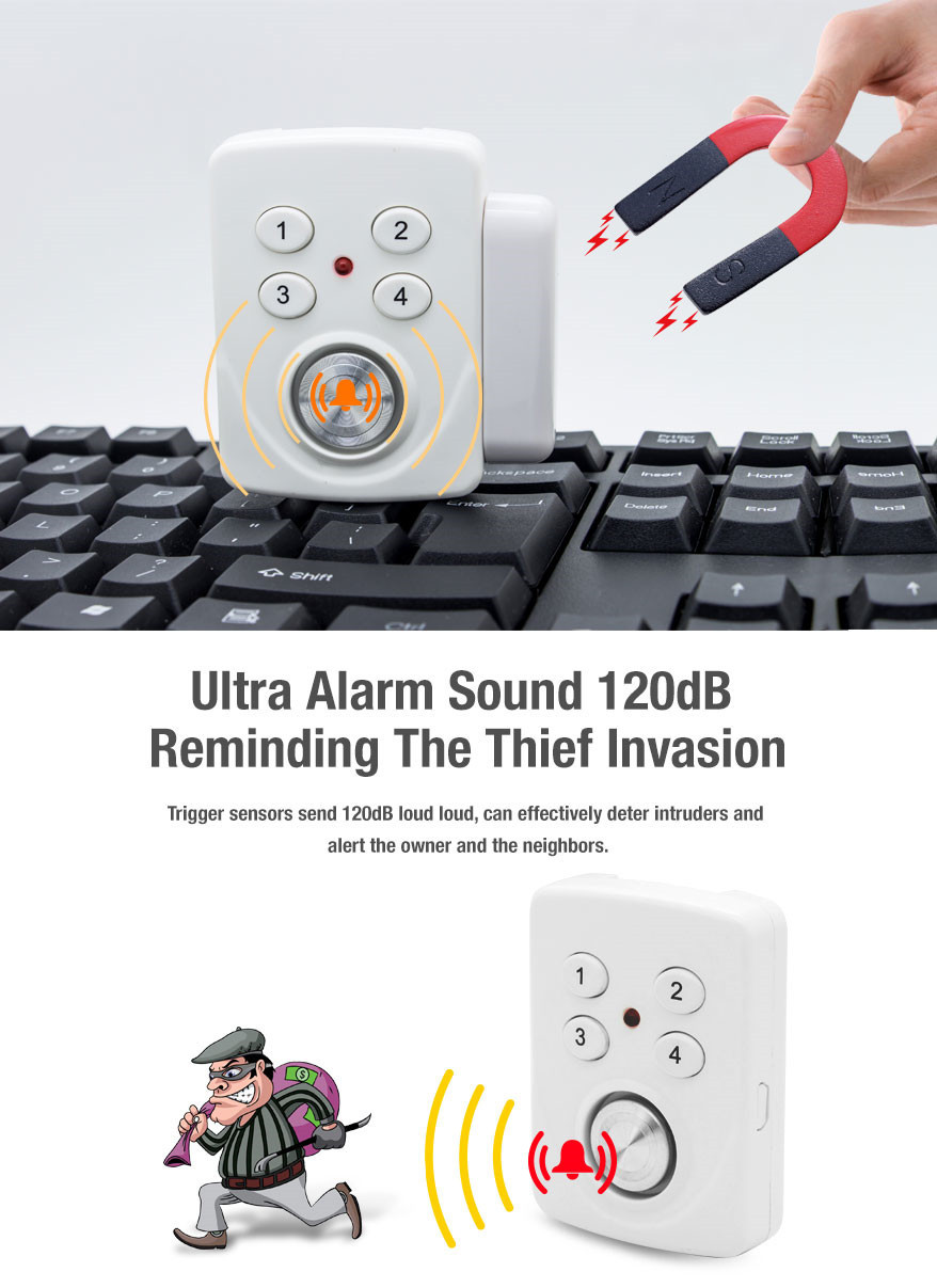 120dB Door Window Magnet Vibration Mini Alarm with Programmable Security Code CX306V