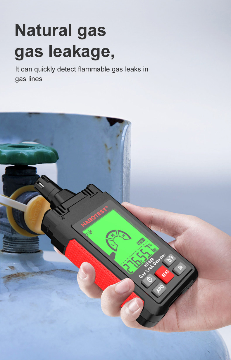 HT609 Gas Leak Detector Combustible Gas Detector Display Temperature Humidity Gas Analyzer Electric Tester Tool