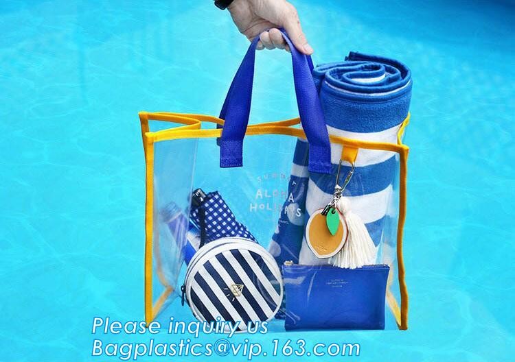 Summer Detachable Women Transparent PVC Handbag Shoulder Bag, handle shoulder strap sand vinyl tote clear pvc beach bag