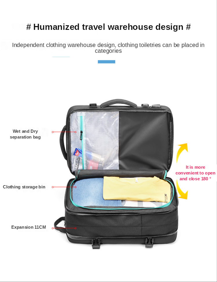 Multifunctional Expansion Boarding Bag Business Laptop Backpack 41*37*15cm