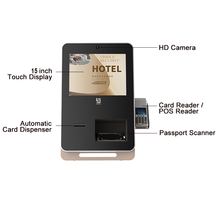 Hotel Desktop Self Check In Machine with Key Card Dispenser and Bluetooth Connectivity