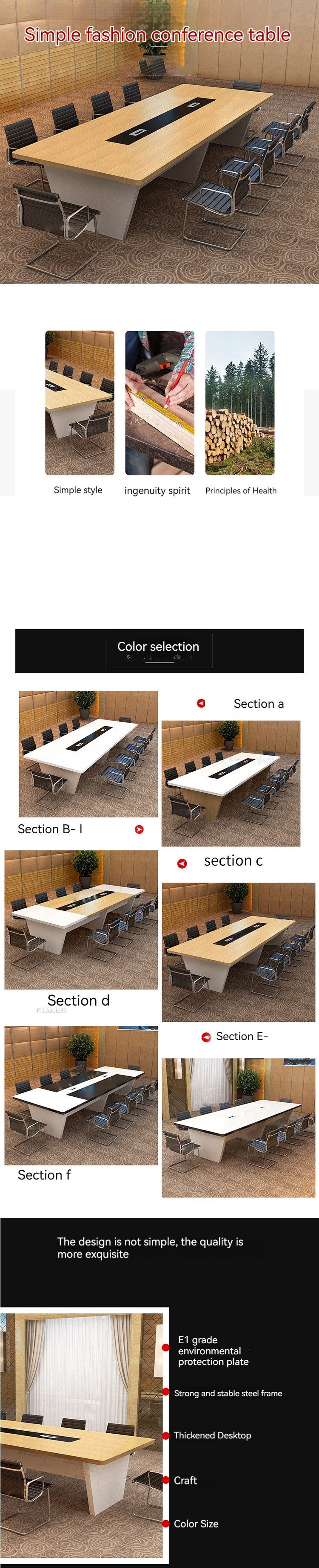 Rectangular Staff Training Negotiation Table and Chair Combination for Modern Office