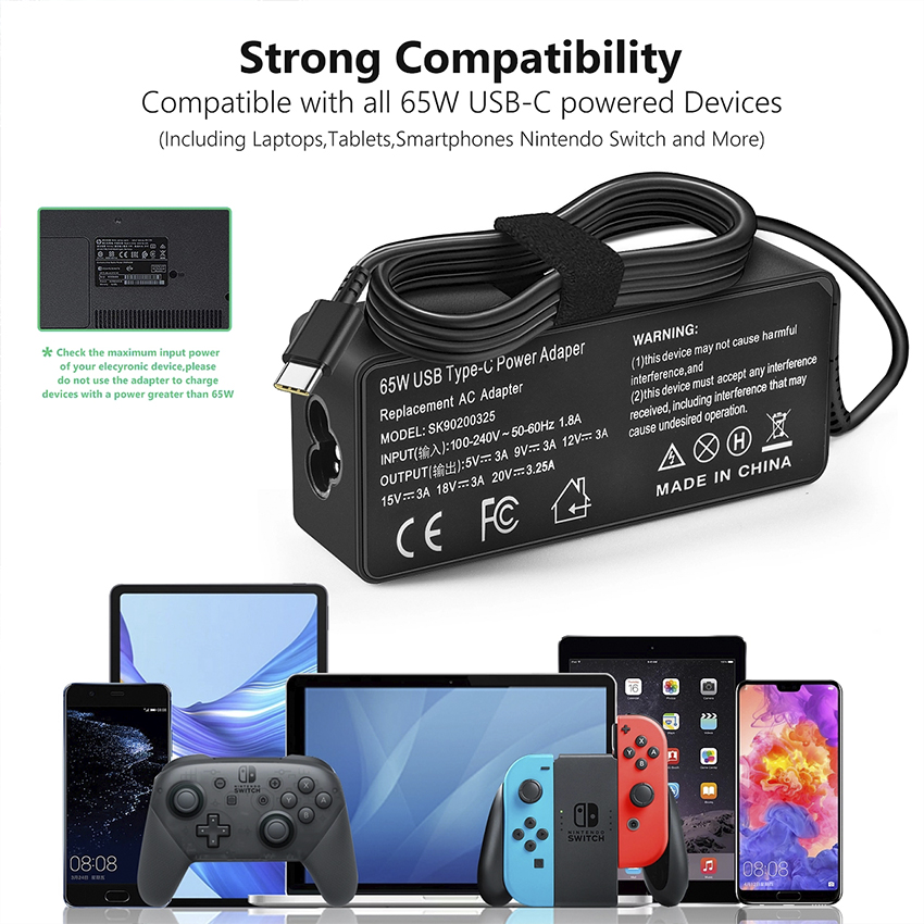 65W Desktop Power Supply Adapter Computer Charger With Type C Charging Wire Input 100V-240V
