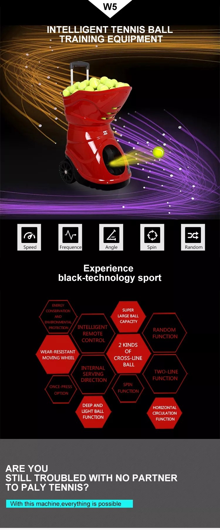 Siboasi W5 Red Tennis Ball Shooting Machine Indoor Outdoor