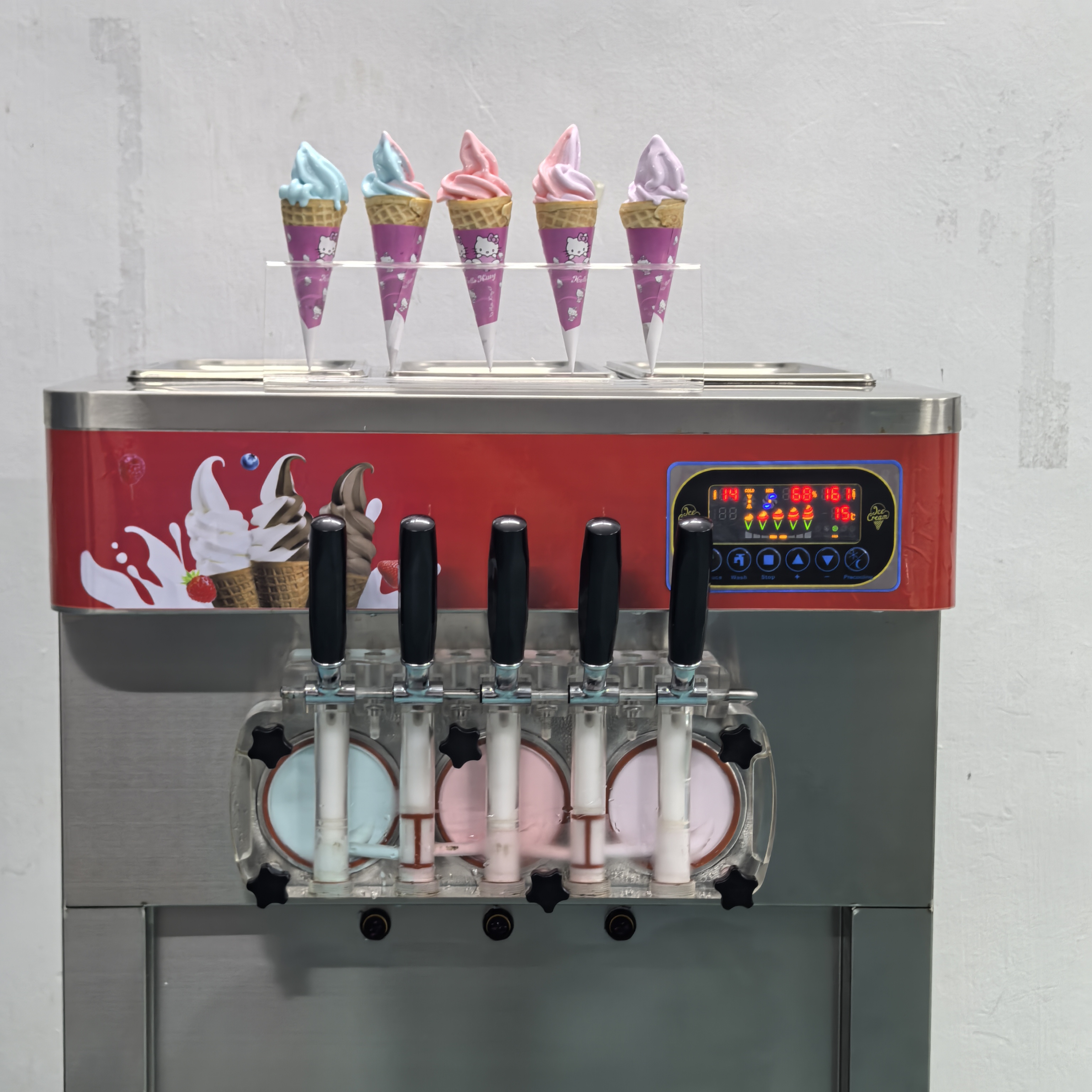 R410a R134A Refrigerant Soft Serve Ice Cream Machine 5 Flavors Commercial Maker English Operating Language