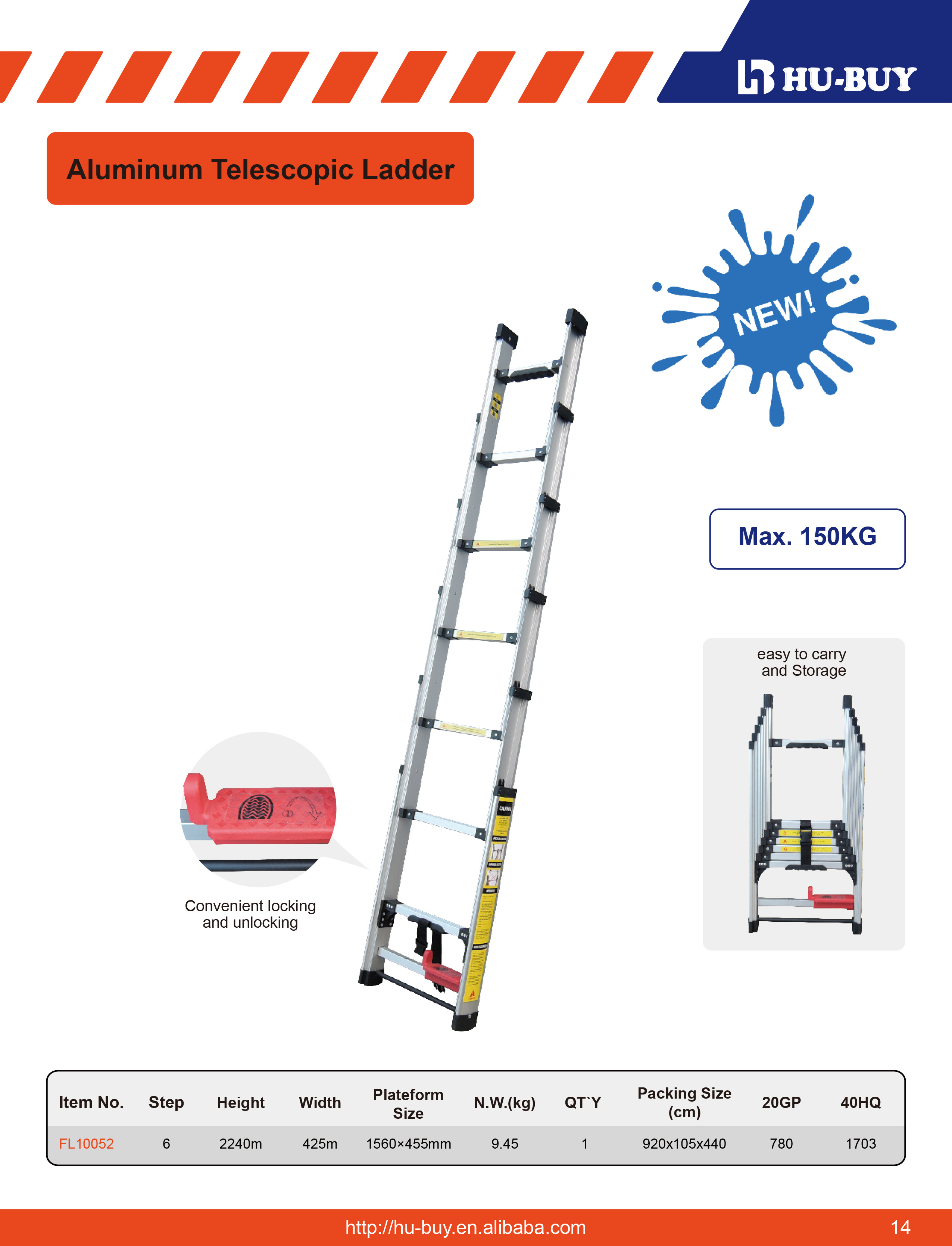 2.24M Household Aluminium Folding Ladder 6 Steps Easy To Use Carry And Store