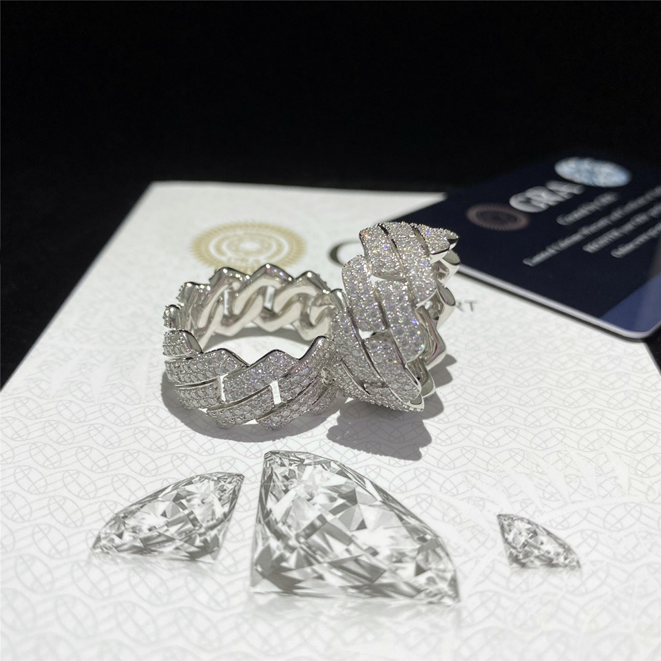 925 Silver Miami Cuban Link Chain Iced Out Moissanite Mens Diamond Ring For Fine Jewelry