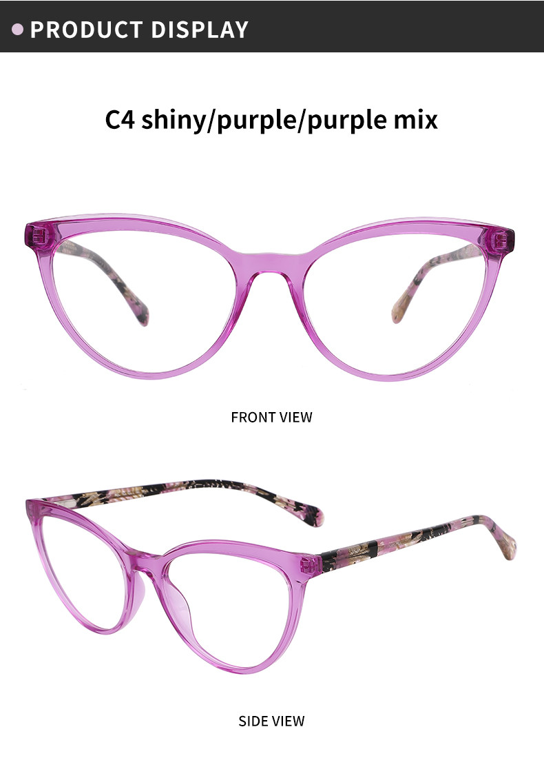 Chic Acetate Cat Eye Round Glasses Smooth Surface Non Polarized For Women