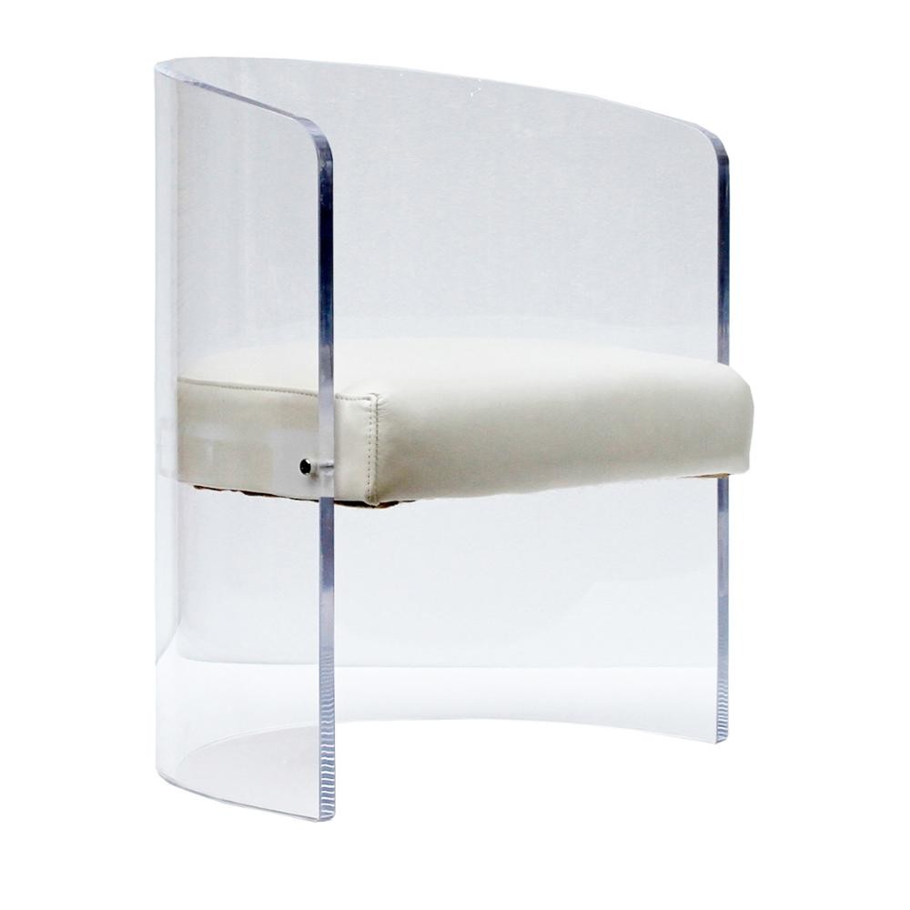 CE White Acrylic Frame Leather Cushion Chair Defaico Furniture