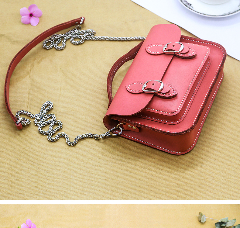 Pink Women PU Leather Belt Buckle Square Shoulder Bag Casual Flap Crossbody