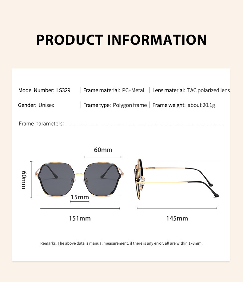 Square Oversized Polarized Acetate Sunglasses Metal Frame Eye Protection