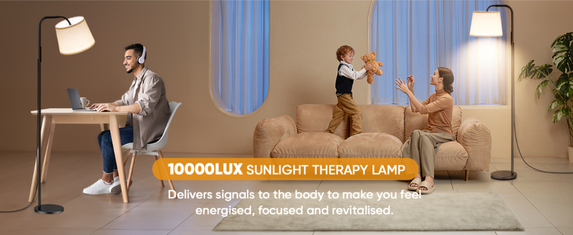 Floor-standing Light Therapy Lamp 10000 Lux with Adjustable Color Brightness & Timer Function for Home and Office