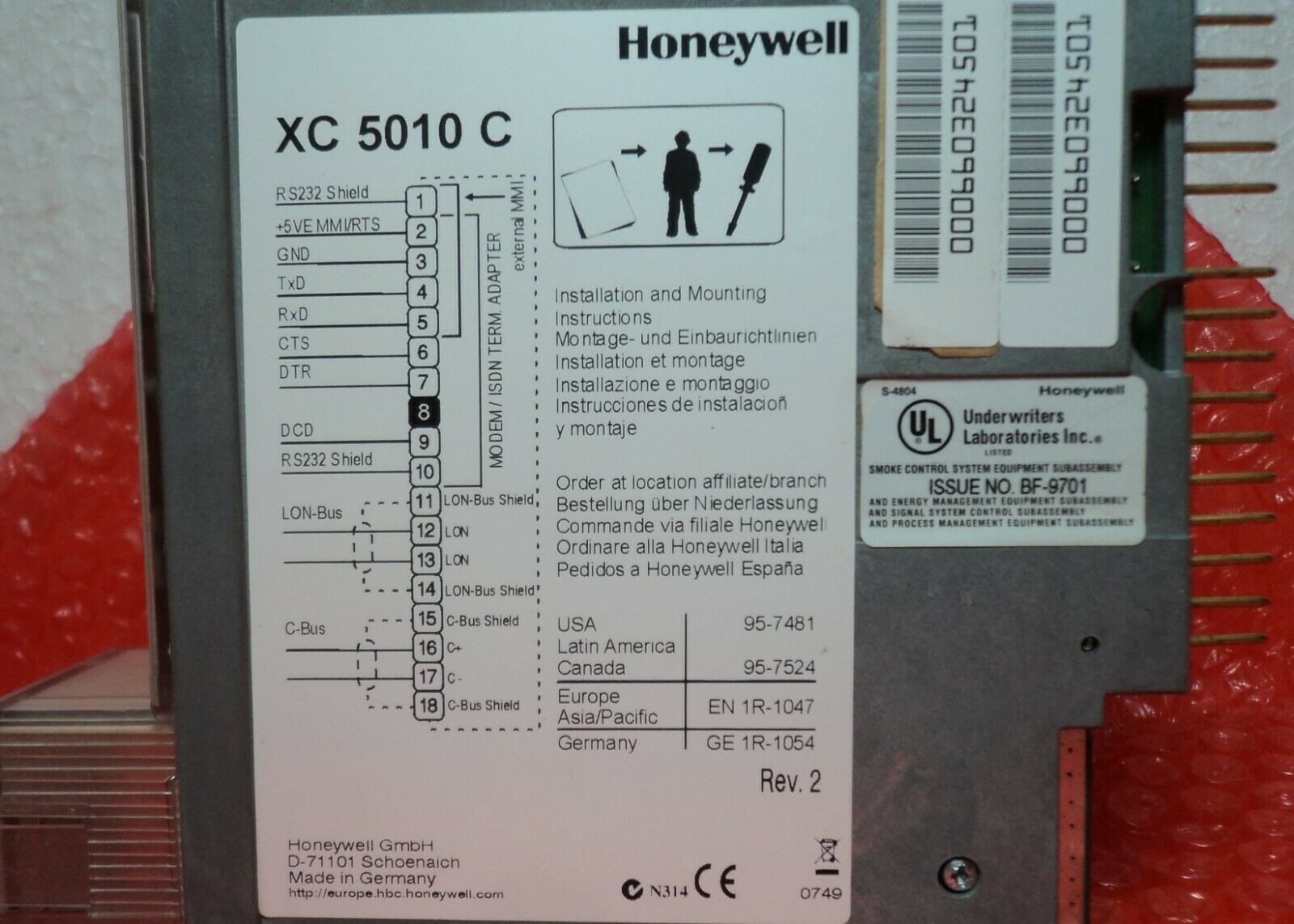 Honeywell XC5010C CPU Module Excel 500 16 Bit ISDN Max 40 Va 50 / 60hz 32 F To 122 F