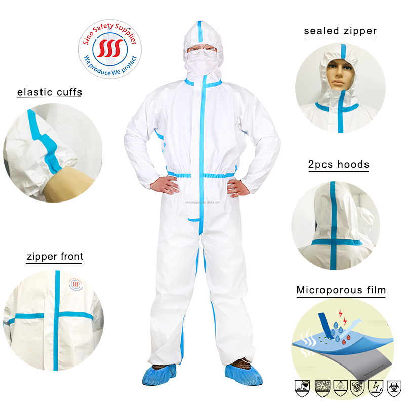 Taped Body Protection Surgical Hazmat Suit Asbestos Removal Waterproof Disposable Coverall