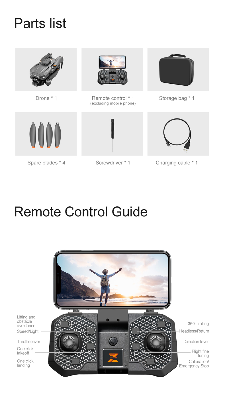 15 Minutes Maximum Flight Time Orange Quadcopter with Brushless Optical Technology and Adjustable Obstacle Avoidance