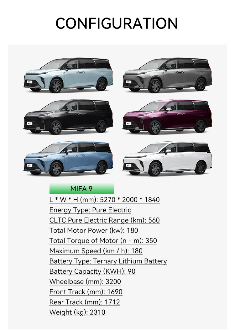 speed 180 Km / H MAXUS MIFA9/MAXUS EV90 Energy Electric Vehicle 90KWH Battery Capacity and 560km CLTC Pure Electric Range